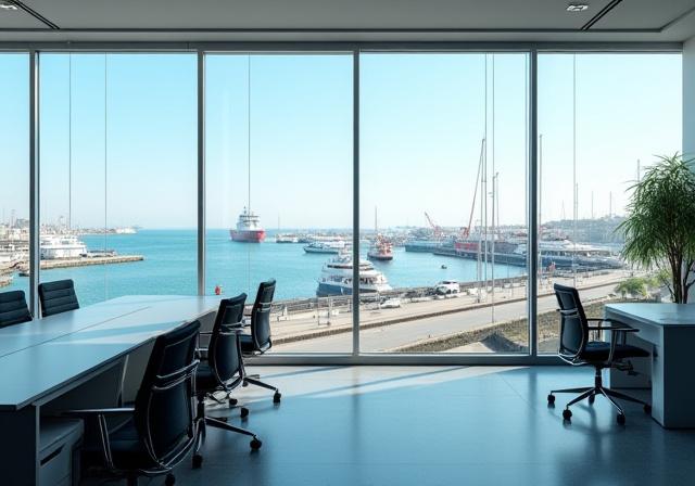 Vista panoramica dell'ufficio di Ancora Codice con il suggestivo porto di Napoli sullo sfondo.